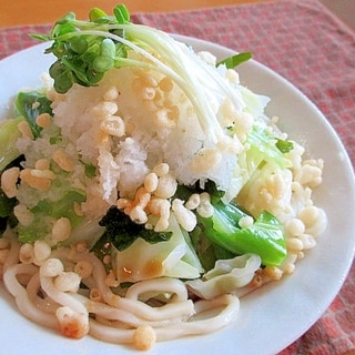 ひんやりつるっと♪キャベツとワカメのぶっかけうどん